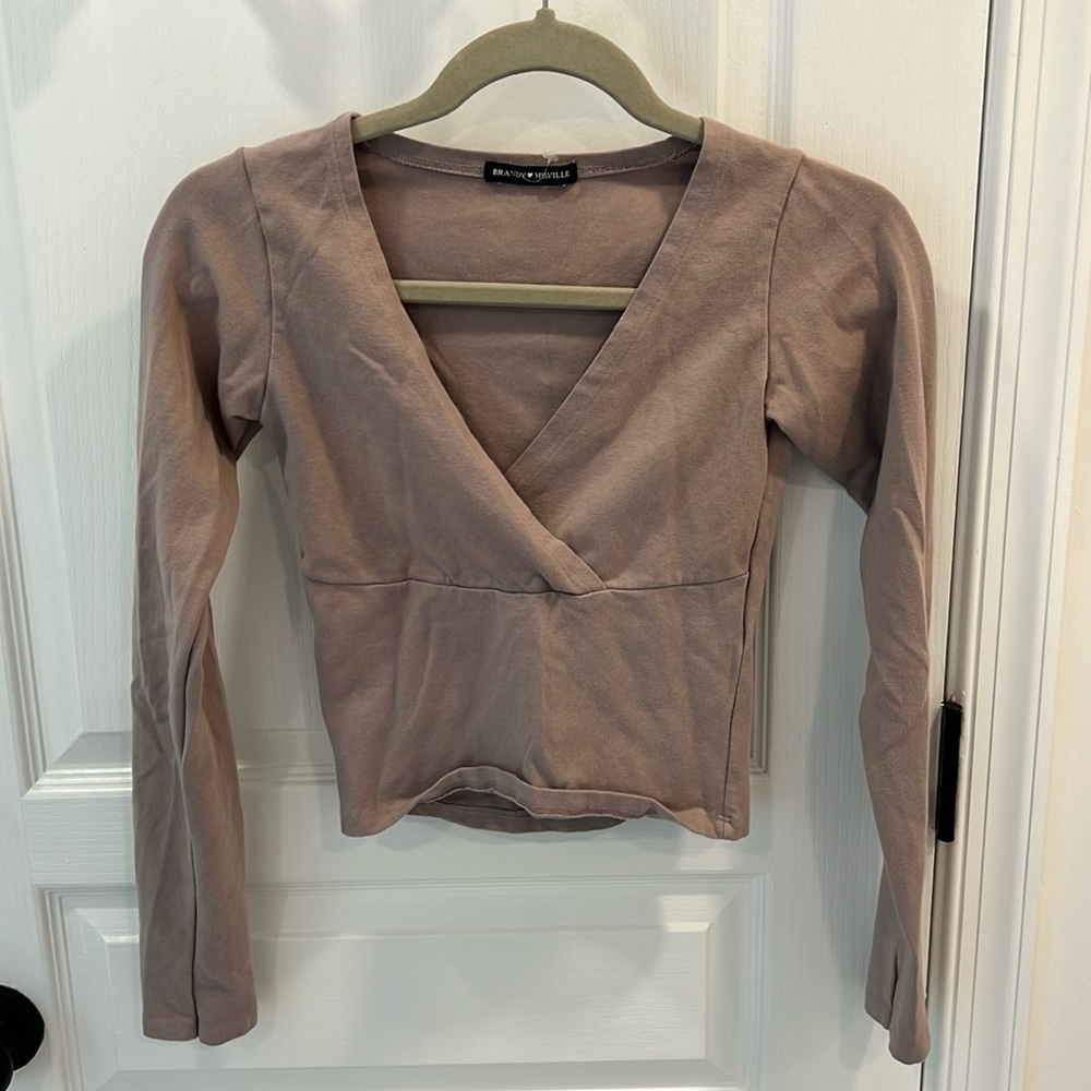 Brandy Melville long sleeve crossover neckline top